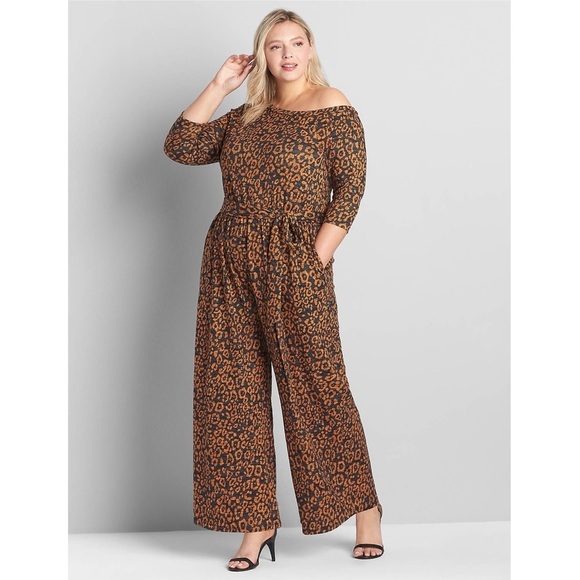 NWT Lane Bryant One-Shoulder Hacci Jumpsuit New Jaguar Jungle Leopard Print - Picture 1 of 10
